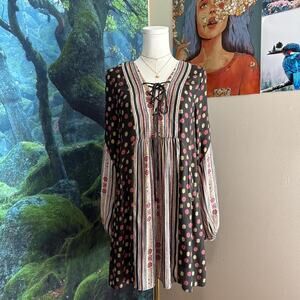 free people boho lace up floral mini dress small